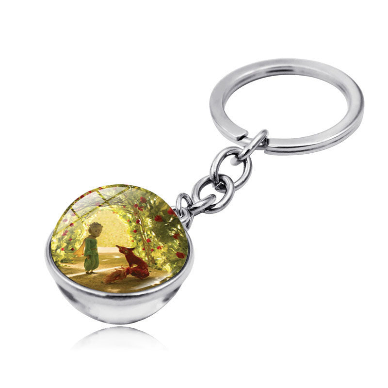Le Petit Prince Jewelry Metal Key Chain Holder Keyring Little Prince Art Picture Double Sided Glass Ball Keychain Pendant